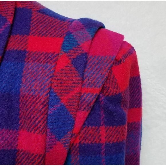 VINTAGE 1970s Dani Colby Pink Blue Plaid Recycled Wool Pleat Shoulder Jacket 18W - Picture 8 of 16